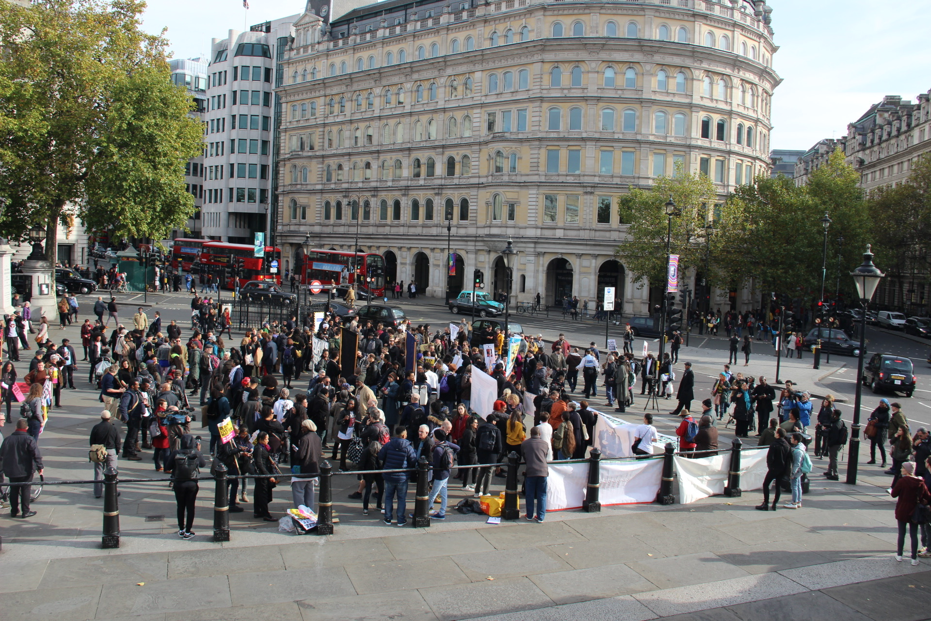 Protesters gathering at Trafalgar Square