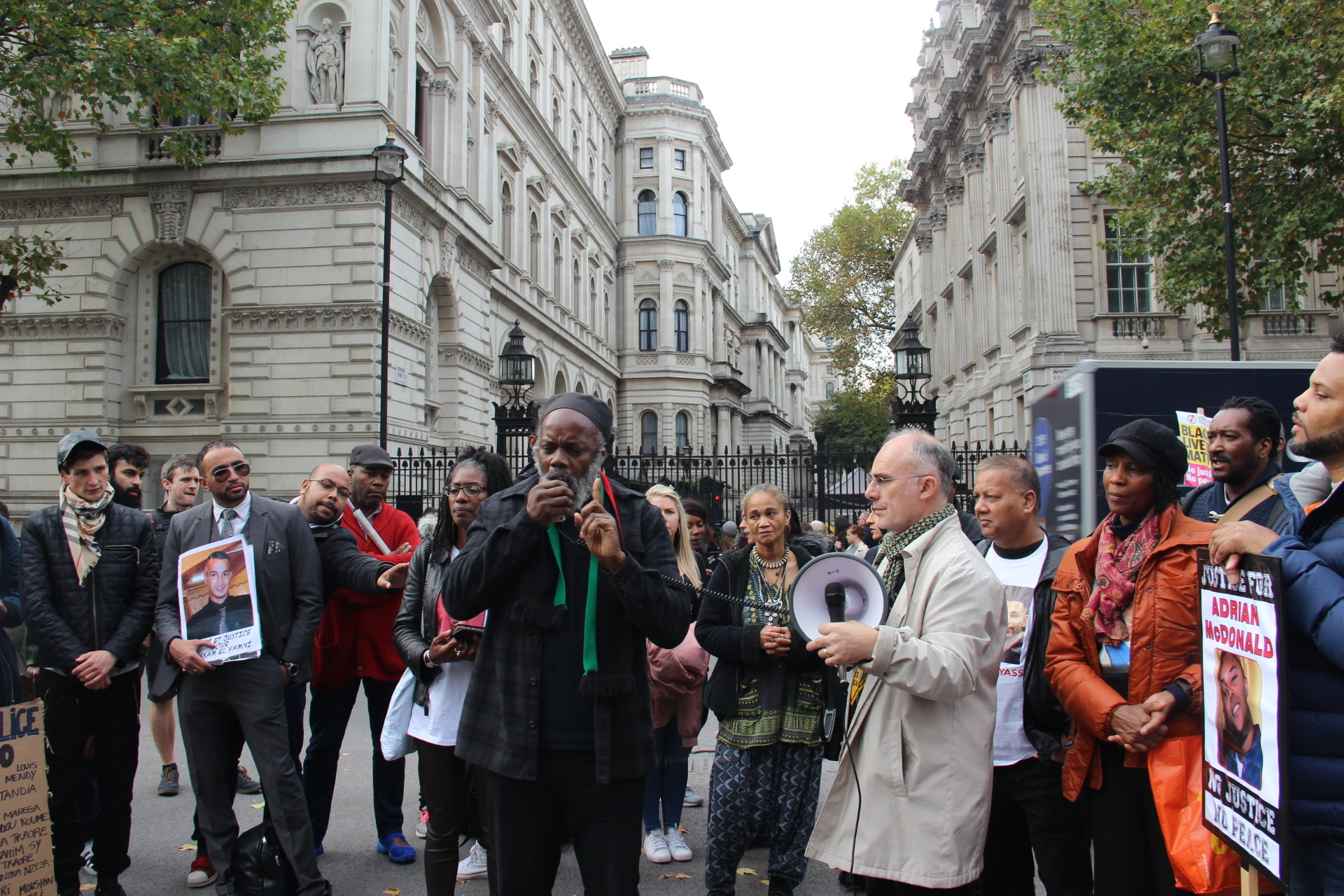 A group of protesters outside Downing Street